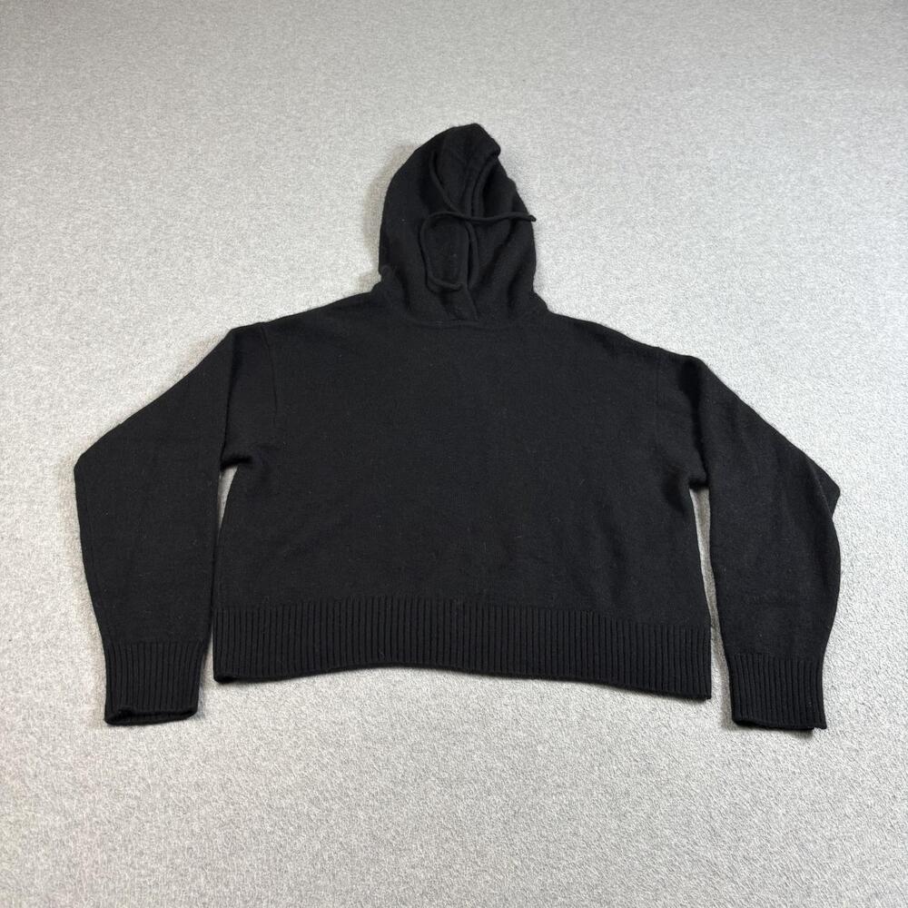 Athleta Merino Wool Cashmere Sweater Women Small Black Alpine Hooded Crop Soft - Picture 1 of 9